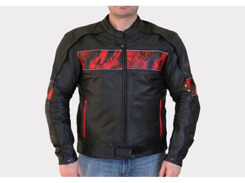 Kurtka motocyklowa, męska, skórzana, czarno-czerwona, rozmiar 2XL
