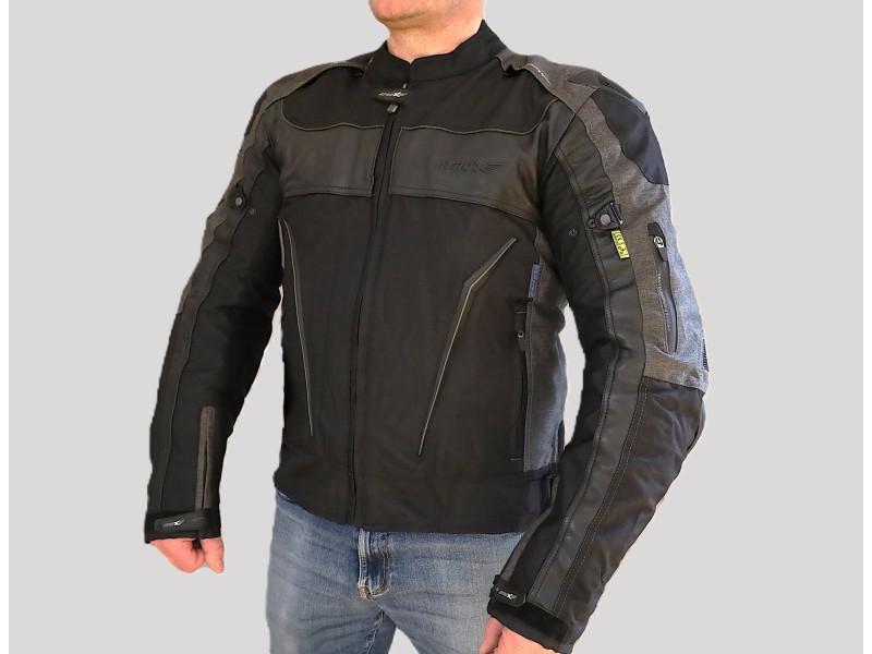 Kurtka motocyklowa, męska, skórzano-tekstylna, czarno-szara, rozmiar L